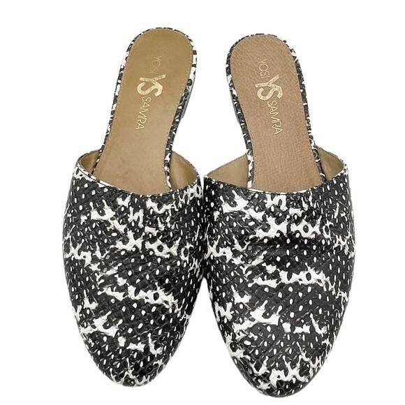Yosi Samra Parker Mules Gray Snake Embossed Leather Open Back Flats Size 7 - Picture 14 of 16